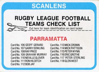 1979 Scanlens - Checklists #8 Parramatta Front
